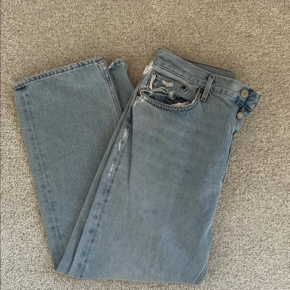Agolde Light Wash Button-Fly Straight Jeans - Picture 1 of 6